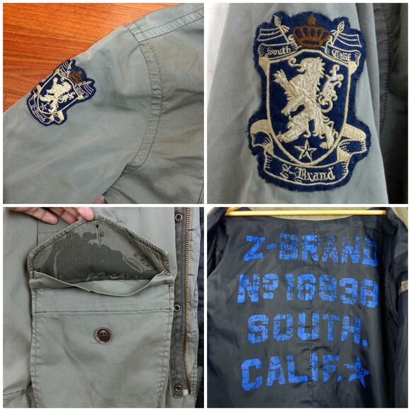 Z Brand Jacket Men L Baggy Olive Green Military Utility Parka Hooded Field Y2K - Picture 8 of 14